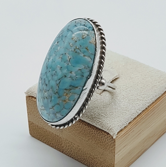 Vintage Sterling Silver Turquoise Hubbell Glass Ring - Picture 7 of 13
